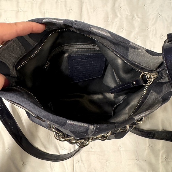 Coach Signature Crossbody Bag - Navy & Grey with Chain Detail - Picture 3 of 4